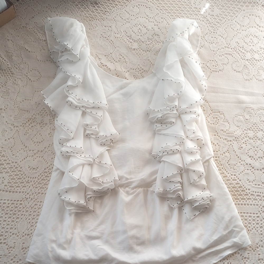 Black Brand White Ruffle Blouse
